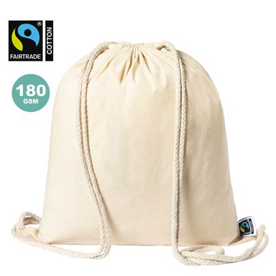 Mochila de cuerdas de algodón Fairtrade o Comercio Justo natural con cordones gruesos, resistente