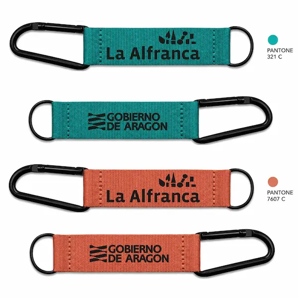 Diseños de llaveros poliester personalizados con mosquetón