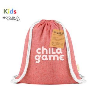 Mochila cuerdas infantil de algodón reciclado, cordones gruesos y colores variados
